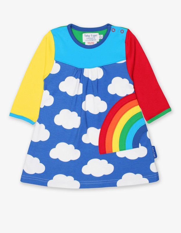 Organic Multi Rainbow Appliqu Long Sleeved Dress - I Dress Organic